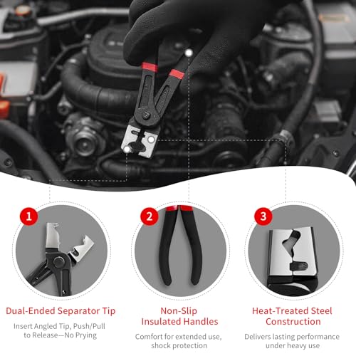 Electrical Disconnect Pliers Set – 3PC Electrical Disconnector Pliers for Cars, Fuel Line Disconnect Tool, and 1PCS Electrical Connector Plier – Automotive Electrical Tool Kit - color: Red-black
