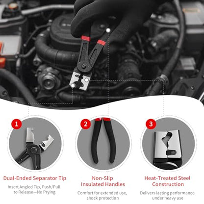 Electrical Disconnect Pliers Set – 3PC Electrical Disconnector Pliers for Cars, Fuel Line Disconnect Tool, and 1PCS Electrical Connector Plier – Automotive Electrical Tool Kit - color: Red-black