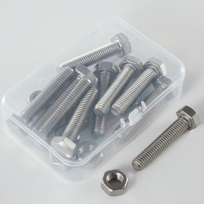M8-1.25x45mm Hex Bolt and Nut Kit 10set, 304 Stainless Steel (A2-70), Full Thread, Bright Finish, Machine Threaded for Automotive, Machinery, DIY - size: M8x45mm(10 Sets）