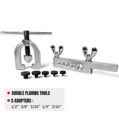 Thorstone Double & Single Flaring Tool Kit for Brake Line and Brass Tubing Tool with Extra Adapters, 45 Degrees, Red - size: Double & Single Flaring