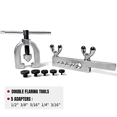 Thorstone Double & Single Flaring Tool Kit for Brake Line and Brass Tubing Tool with Extra Adapters, 45 Degrees, Red - size: Double & Single Flaring