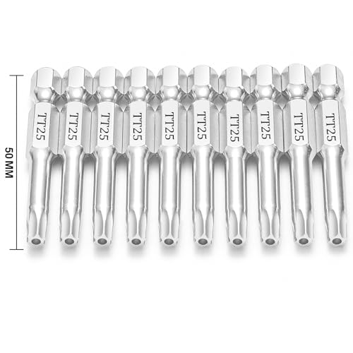 T25 Torx Bits(10-Pack 2 Inch), 1/4 Inch Hex Shank S2 Steel Magnetic Security Tamper Proof star 6 Point Screwdriver bit set - style: TT25