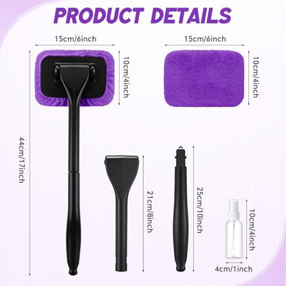 FoldTier 8 Pcs Car Windshield Cleaner Tool Kit with Removable Handle, Microfiber Towel Pads, Brush, Empty Spray Bottle for Auto Glass Wiper Suvs Rvs & Home Windows(Purple) - color: Purple