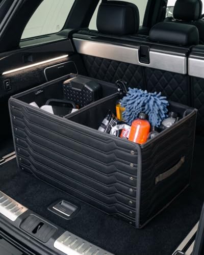 Owleys Trunk Storage 17.7" Collapsible Crate For Groceries, Tools & Travel Gear - Eco-Leather Car Organizer With Magnetic Lid - Practical Birthday Gift For Men (Highway 17) - color: Highway 17