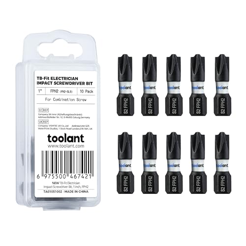 toolant TB-Fit Electrician Impact Screwdriver Bit Set, 10pcs 1 inch Long FPH2 (PH2-SL6), 1/4” Hex-Shank S2 Steel Hex Bits Set, CNC Machined Tips with Magnetism - size: 1" FPH2（PH2-SL6）