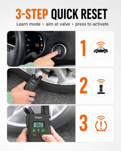 Digital Tpms Reset Gauge Tool, Tpa01 Tire Pressure Sensor Relearn Device, 150 Psi, 433 Mhz, Auto Valve Activation for Compatible Vehicles Quick & Easy Reset in Minutes - color: Black-1pc