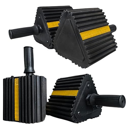 Goshen Sun- Heavy Duty Rubber Wheel Chocks with Reflective Strips,2-Piece (6.3x6x6 Inch)/Wheel Wedge/Tire Stop Block/Curb Parking Stopper/Parking Aid,All-Weather, Non-Slip (007-GRIP)