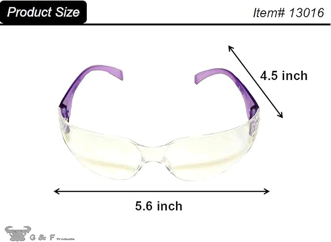 G & F Products 13016-NEW Safety Goggles, 99% Protection Against UV-A, B & C Rays, Impact & Ballistic Resistant, Clear Lenses, 12 Pack - style: Clear Lens 12 Pack Safety Glasses