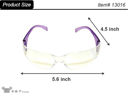 G & F Products 13016-NEW Safety Goggles, 99% Protection Against UV-A, B & C Rays, Impact & Ballistic Resistant, Clear Lenses, 12 Pack - style: Clear Lens 12 Pack Safety Glasses