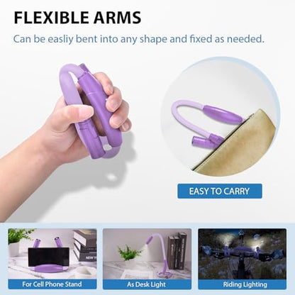 LUXJET Book Light for Reading at Night, Neck Reading Light for Books in Bed, 4 LED Bulbs, Hands Free, 3 Adjustable Brightness, 80-hr Lasting Rechargeable Lamp for Knitting, Camping, Repairing - color: Purple