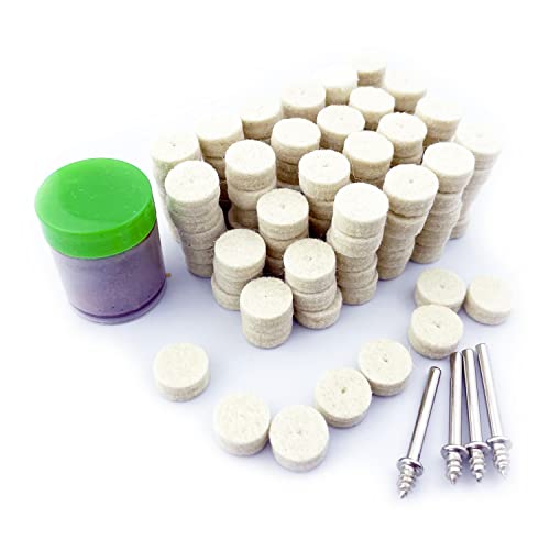 Merryland Flet Polishing Wheel for Dremel 125pcs, Polishing Pad Buffing Wheel 1/2inch 120pcs Polishing Compound Paste 1pcs and Mandrel 4pcs, Rotary Tool Accessory Set Electric Power Tool, RMTA125C2 - style: 13 mm Felt Wheels 125pcs