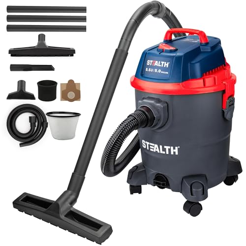 Stealth Wet/Dry Vacuum 5 Gallon, 5.5 Peak HP Shop Vacuum with Blower & Drain Port for Home Clean, Garage Clean, Car Detailing, Workshop, ECV05P2 Small Shop Vac