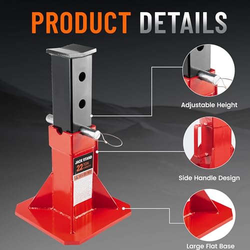22 Ton Jack Stands 1 Pair, Heavy Duty Steel 44,000 lbs Professional Jack Stand with Lock and Adjustable Height for Lifting Car SUV Truck Pick Up Trailers and Equipment, Red (Set of 2PCS) - size: 22 Ton