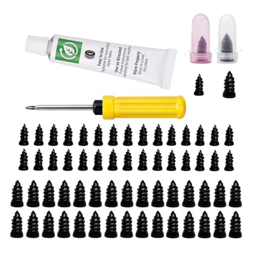 70 PCS Tire Repair Rubber Nail Kit, Vacuum Tire Repair Kits Spiral Rubber Screws, Quick Self-Service Tool for Car, Truck, Motorcycle, Tractor Tire Puncture Repair (70 PCS Screwdriver included)