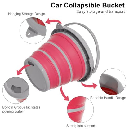 Collapsible Wash Bucket with Microfiber Mitt, 10L (2.6 Gallon) Portable Collapsiblle Bucket with Handle for Car Wash Household Cleaning, Multiuse Collapsibles Water Bucket and Car wash mitt - Pink - color: Pink