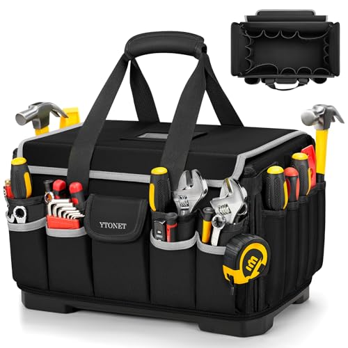 Heavy Duty Tool Bag 18-Inch, Extra Large 46 Pockets Electrician Tool Bag for men with Hard Bottom & Waterproof Pocket, 1680D Tear-Proof Toolbox Organizer for HVAC Mechanic, Father Dad Birthday Gift - color: Black, size: 18 Inch