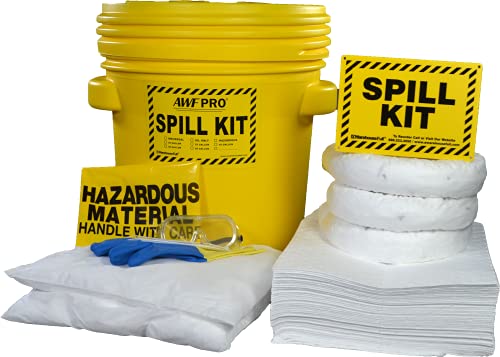 AWF PRO 20 Gallon Oil Only Spill Kit, 59 Pieces | Includes DOT Approved 20 Gallon Drum, Sorbent Socks, Pads, & Pillows, & Accessories - size: Oil Only Spill Kit