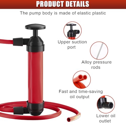 Multi-Use Siphon Fuel Transfer Pump Kit, Portable Hand Fluid Transfer Pump, Universal Automotive Oil Extractor Accessories for Gas, Water, and Liquids (Red)