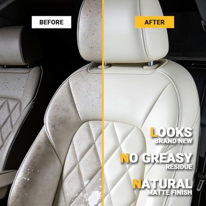 Car Leather Cleaner and Conditioner Kit, Leather Care Cleaning Kit with Horse Hair Cleaning Brush - Safe for Car Interiors, Furniture, Boots, Bags & Apparel - Deep Cleaning, Non-Greasy Restorer