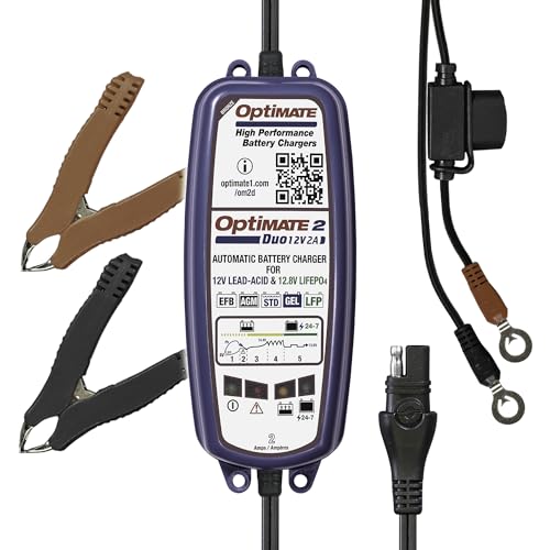 Tecmate Optimate 2 Duo, TM-551, Bronze Series: 5-Step 12V / 12.8V 2A Sealed Battery Charger & maintainer, Blue - size: OptiMATE 2 DUO, 12V / 12.8V 2A