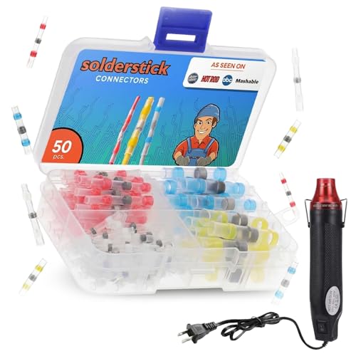 Heat Gun with Adjustable Temperature + 50PCS Waterproof Solder Seal Wire Connectors Bundle - Heat Shrink Tubing & Electrical Wiring Repair Kit for Automotive & DIY