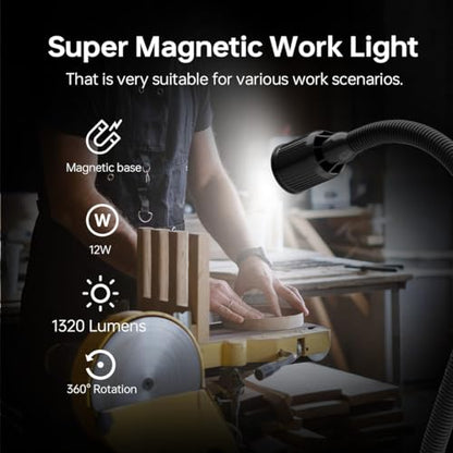 Magnetic Work Light, 1320 Lumens LED Lathe Machine Light with Flexible Gooseneck and Magnetic Base, Shop Tool Lamp for Lathe, Work Bench, Sewing Machine, Grill, Industrial Lightin