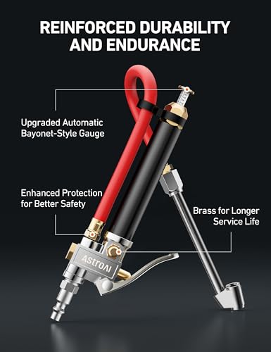AstroAI T3 Heavy-Duty Tire Pressure Gauge with Inflator, Dual Head Chuck ANSI B40.1 Accurate Air Chuck with Pressure Gauge, 10-120 PSI, Compatible with 1/4" NPT Air Compressor - size: Classic 10-120 psi