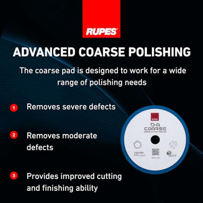 RUPES 9.DA150H Pack of 1 Blue D-A Coarse Cutting Foam Pad 150mm | Ideal for Paint Correction & Gloss Enhancement | Mild to Severe Defect Removal | Compatible with 5" Backing Plate - size: Coarse 150mm, style: Pack of 1