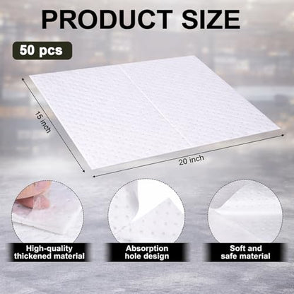 PONO 50pcs Oil-Only Absorbent Mat Pads, 15" x 20" Oil Absorbing Mats | Absorbs Oil and Fuel | Heavyweight Spill Absorbent Pads for Bilges, Boats, Vehicles and Tools - White