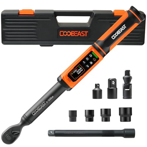 coobeast 3/8 Digital Torque Wrench,Adjustable Electric Torque Wrench Tool Set with Preset Value(1.5-99.5 Ft-lbs./2-135 Nm),with Buzzer and LED Alert, Portable Wrenches Set for Bike Motorcycle(Black) - color: Black, size: 3/8-inch (1.5-99.5 Ft-lbs./2-135Nm