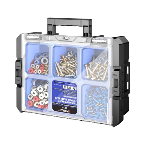 18 Inch Clear Lid Tool Box | AIRAJ Stackable Modular Tool Organizer Box Storage System | Garage Storage | Home Repair | Professional Use | (SC1-F) - size: 505F-Transparent Lid