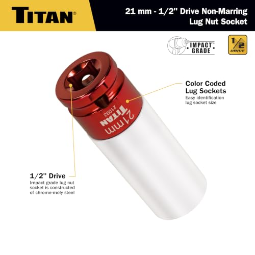 Titan 21093 1/2-Inch Drive x 21mm Non-marring Impact Deep Lug Nut Socket - size: 21mm