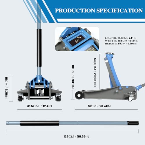 Larbanke 4-Ton Heavy Duty Double-Piston Hydraulic Floor Jack,Lift Range 3.93in-20.98in, Rapid Pump Double-Piston Hydraulic Car Jack,with Rubber Pads, Truck, and Lowered Cars - size: 533MM-4T