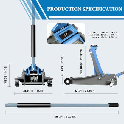 Larbanke 4-Ton Heavy Duty Double-Piston Hydraulic Floor Jack,Lift Range 3.93in-20.98in, Rapid Pump Double-Piston Hydraulic Car Jack,with Rubber Pads, Truck, and Lowered Cars - size: 533MM-4T