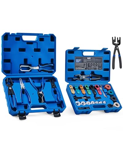 Orion Motor Tech Master Quick Disconnect & Fuel Line Pliers Tool Set, 31pc Fuel Line Disconnect Tool Set with Fuel and AC Disconnect Pliers, Heavy-Duty Fuel Pipe Repair Set for Auto A/C Fuel Line - color: blue
