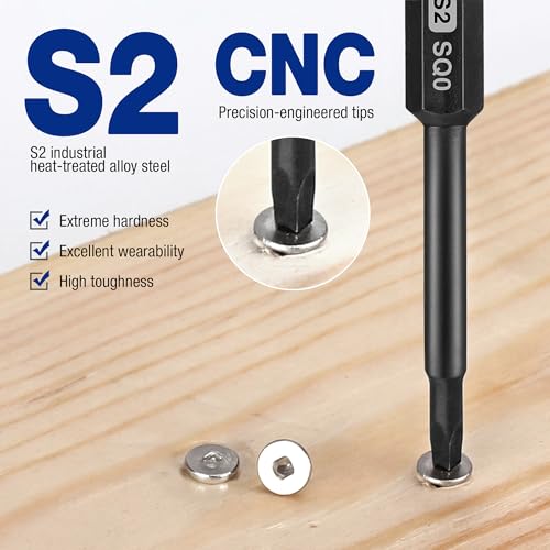 WORKPRO 10pcs Square Bit Set, CNC Machined S2 Steel Magnetic Screwdriver Bits Set, 1/4 Inch Hex Shank Driver Bits, 2.3 Inch Long Screwdriver Bits Set with Storage Box - color: Square