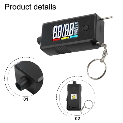 2 in 1 Digital Tire Pressure Gauge and Tread Depth Gauge for Cars, Trucks, SUVs, RVs & Motorcycles — Measures up to 120 PSI and 15 mm, Backlit LCD, Data Hold, Auto Off, Compact Metal Probe Design