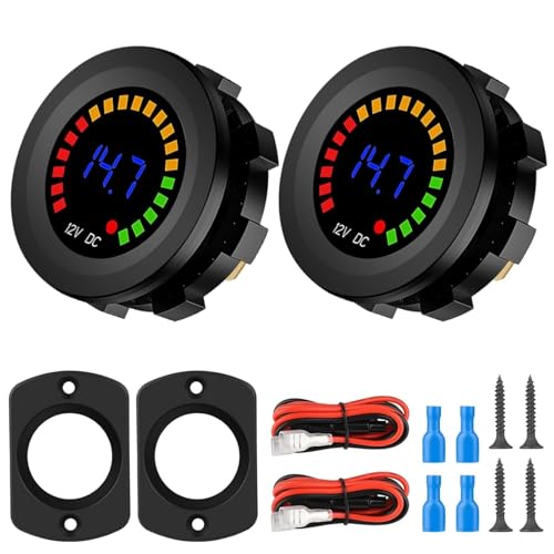 Linkstyle 2PCS Battery Voltage Meter, Waterproof DC Volt Meter Gauge, LED Digital Display Voltage Gauge, Round Voltage Meter for 12V/24V Marine Car Motorcycle Truck RV - color: Short Body