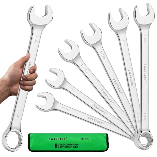 SAE Wrench Set, Large Wrench Set, 6-Piece 15/16″, 1", 1-1/16", 1-1/8", 1-3/16", 1-1/4" Long Big Box End Wrenches Tools Set with Rolling Pouch, 12 Point Combination Wrenches Sets - style: 6PCS SAE