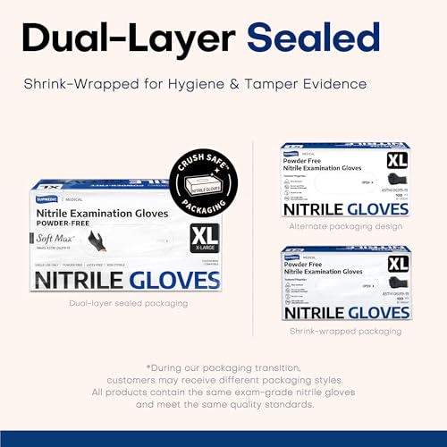 Supmedic Medical Soft Max™ Black Nitrile Disposable Gloves, 100 Pcs, Latex-Free & Powder-Free Food Safe Food Prep Exam Gloves - color: X-large (Black)