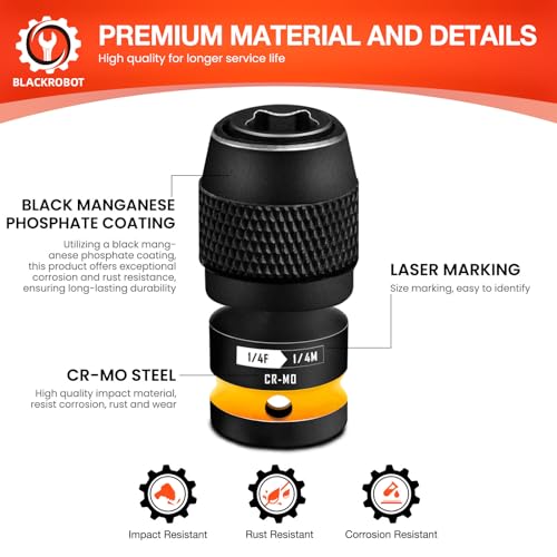 BLACKROBOT Quick Release Impact Bit Holders 1/4-Inch Square Drive to 1/4-Inch Hex Socket Adapter, CR-MO Steel, Yellow - size: 1/4 Impact Bit Holder-1
