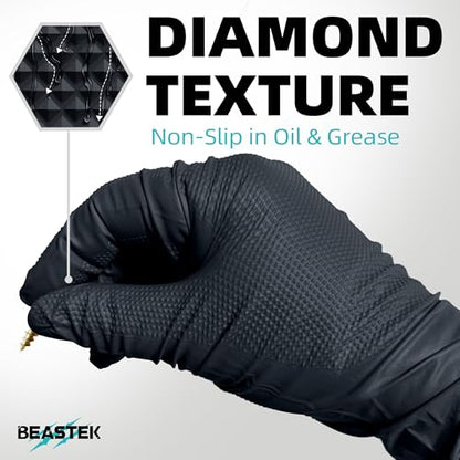 BEASTEK Nitrile Disposable Gloves, 8Mil Latex & Powder Free Chemical Resistant Heavy Duty Food Safe Diamond Glove Black 50Pcs - color: Large (Black)