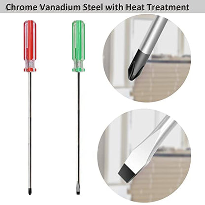 Long Shaft Phillips Screwdriver 8inch PH2 and Slotted Screwdriver Set, SKZIRI Cross and Flat Head Long Screwdriver Set Exra Long with Magnetic Tip (8inch No.2) - size: 8inch No.2