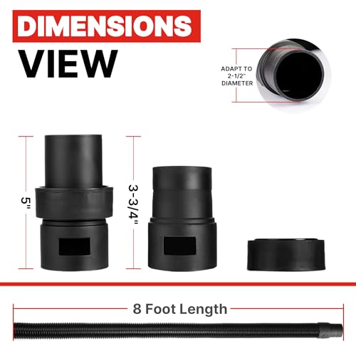 Shop-Vac 9050333 Vacuum Hose for Standard or Locking Inlets, 8-Foot x 2.5 Inch Diameter, Prevents Clogging With Bulky Debris, (1-Pack)