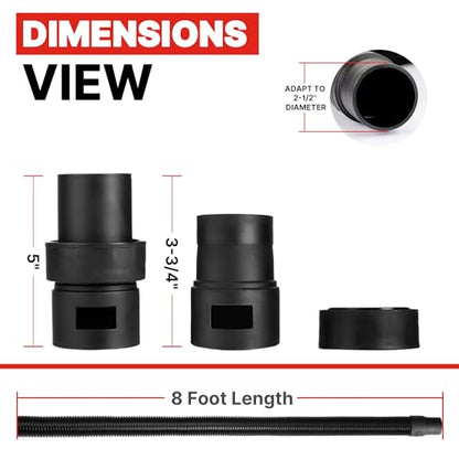 Shop-Vac 9050333 Vacuum Hose for Standard or Locking Inlets, 8-Foot x 2.5 Inch Diameter, Prevents Clogging With Bulky Debris, (1-Pack)