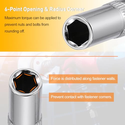 HARFINGTON Deep 6-Point Impact Socket 1/4" Drive 7mm Metric Socket 50mm (2") Long with 1/4" Hex Shank Adapter, CR-V Steel Socket Adapter Accessory Tool Set Kit for Hex Bolts Nuts - size: 7mm x 50mm
