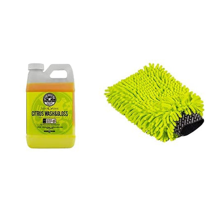 Chemical Guys CWS_301_64M Car Wash Starter Bundle - Citrus Wash & Gloss Foaming Car Wash Soap, 64 oz (Half Gallon) Citrus Scent + Chenille Wash Mitt (2 Items) Works on Cars, Trucks, SUVs, RVs & More - size: 64 oz