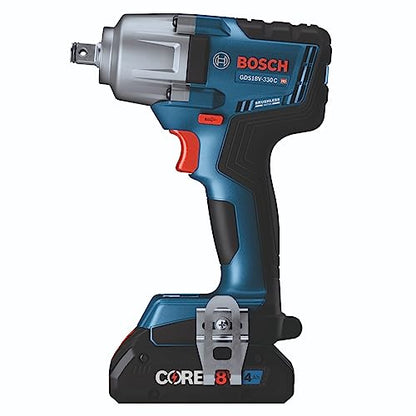 Bosch GDS18V-330CB25 18V Brushless Connected-Ready 1/2 In. Mid-Torque Impact Wrench Kit with Friction Ring and Thru-Hole and (2) CORE18V® 4 Ah Advanced Power Batteries - style: w/ (2) 18V 4 Ah Batteries