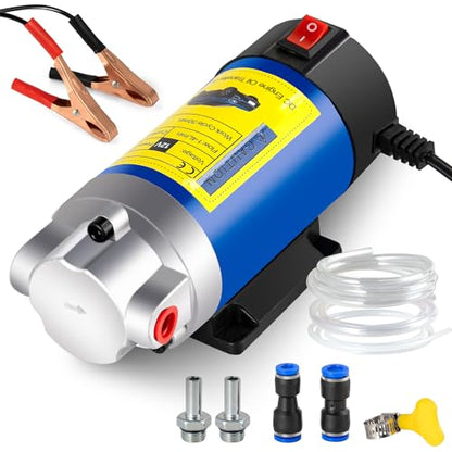 12V 100W Electric Oil Change Pump - Multi-Purpose Fluid Extractor & Transfer Pump for Engine Oil, Transmission Fluid, Gear Oil - Compatible with Boat, Lawn Mower, Generator, Car, RV (3 Hoses+Adapters)