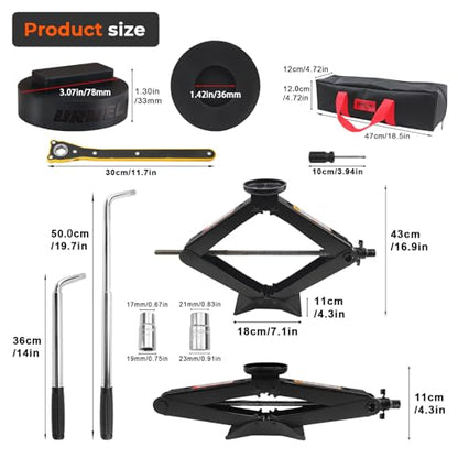 3-Ton Scissor Jack Kit for BMW & MINI with Rubber Jack Pads, Car Spare Tire Repair Tool Kit for BMW with Scissor Jack, Tire Changing Tools for BMW with Telescoping Lug Wrench (17/19/21/23mm)